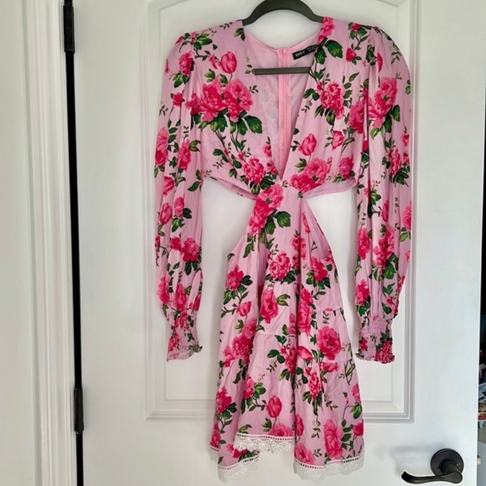 Barbie Pink Rose Floral LoveShackFancy style Mini Cut Out Flowy Summer Dress XS - Picture 3 of 13
